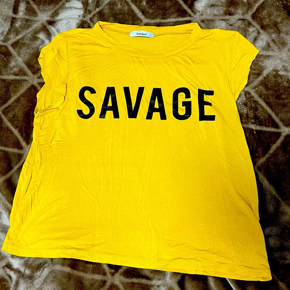 Yellow savage crop sleeve cut out tee